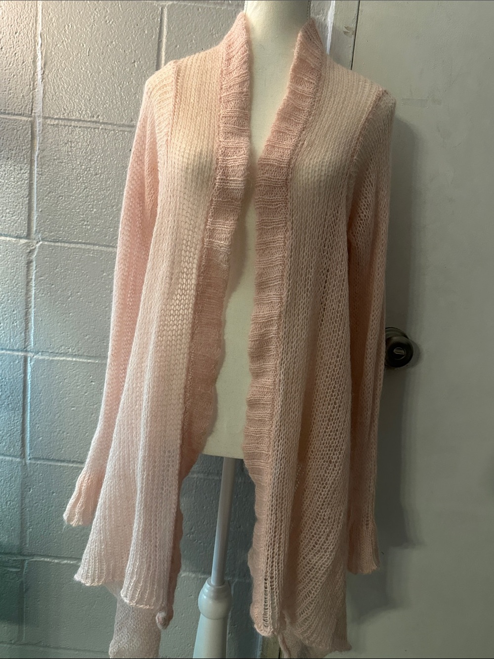 Light Pink Open-Front Knit Women's Cardigan